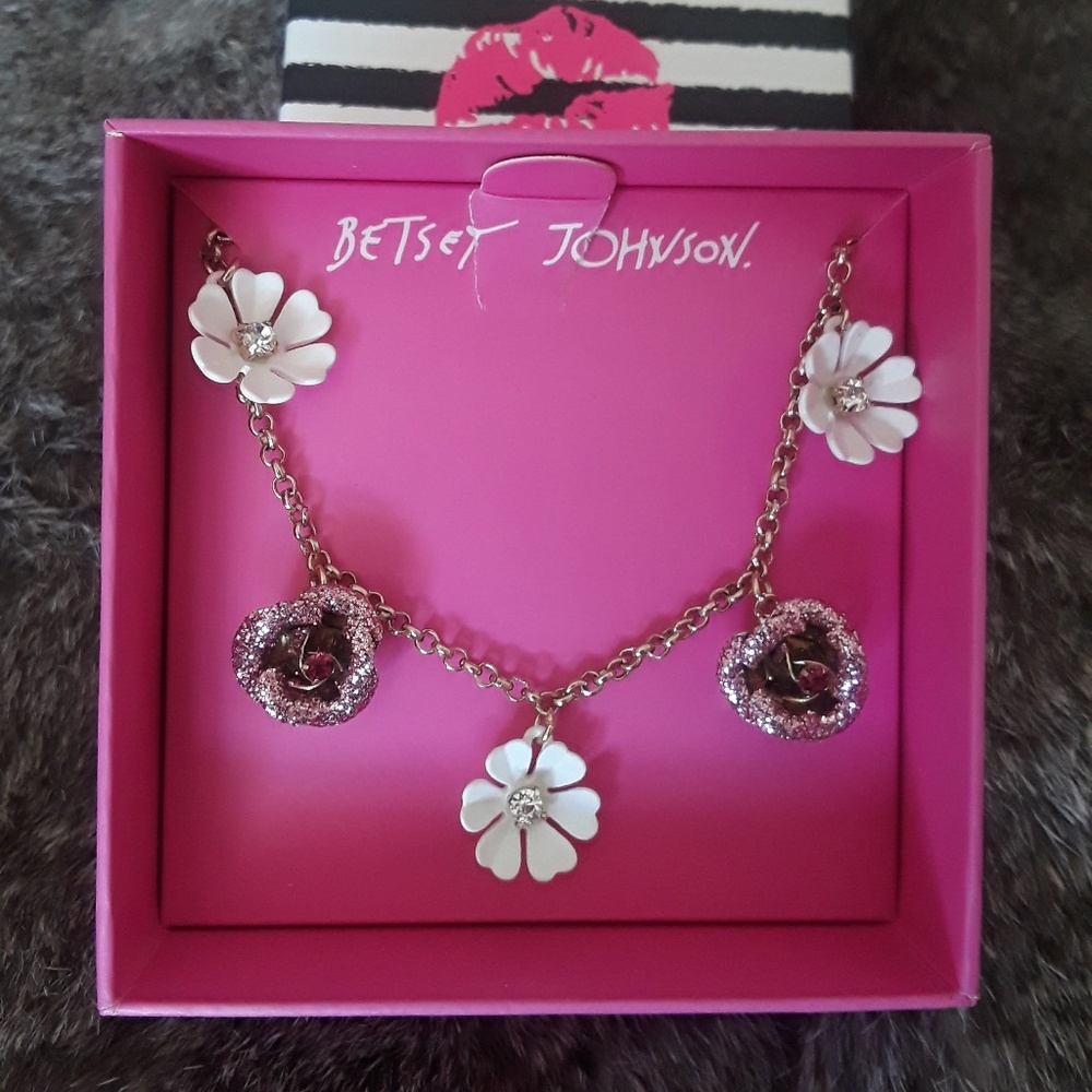Betsey Johnson Glitter Rose Necklace